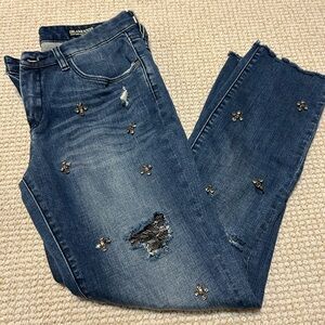 Blank NYC Crop Girlfriend Embellished Distressed Jeans size 27
